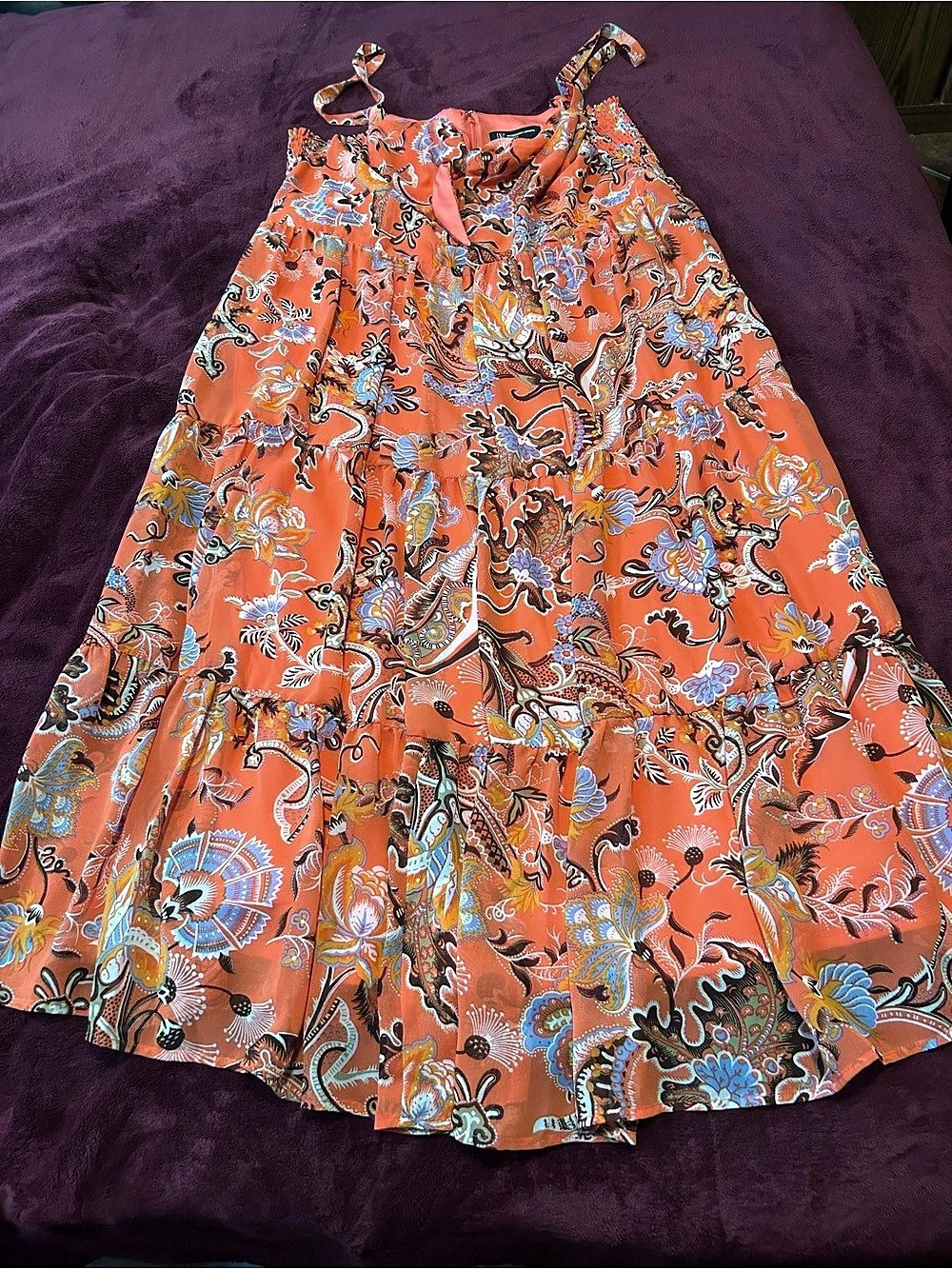INC International Concepts Paisley Mini Dress in Orange Size Small